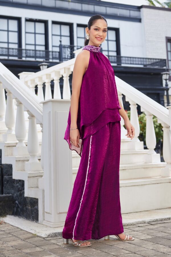 Plum Luxe Draped Co-ord Set